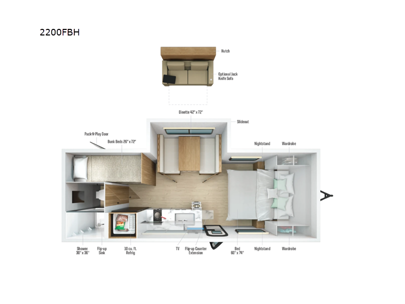 2027 WINNEBAGO MICRO MINNIE 2200 FRB floorplan