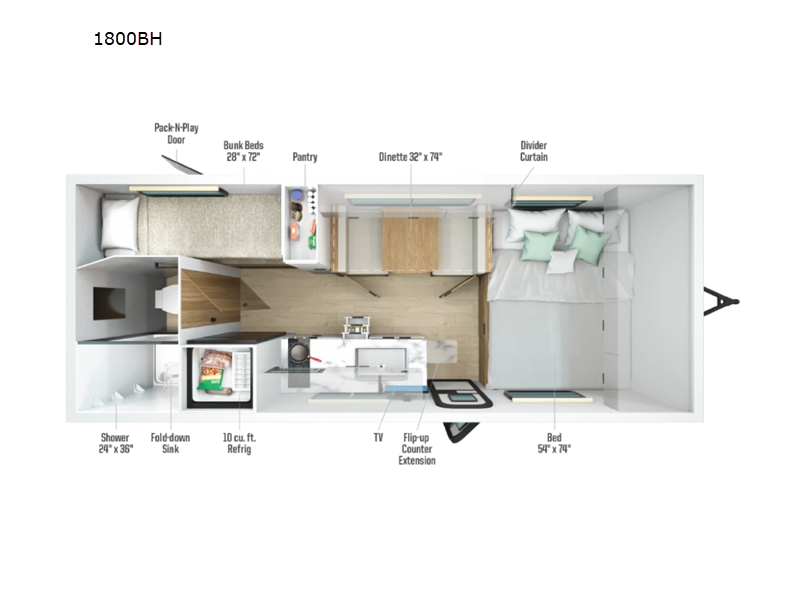 New 2026 Winnebago Micro Minnie 1800BH floorplan
